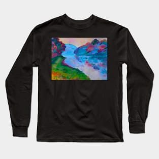 Mountains, Flowering Trees and Reflections in the River Long Sleeve T-Shirt